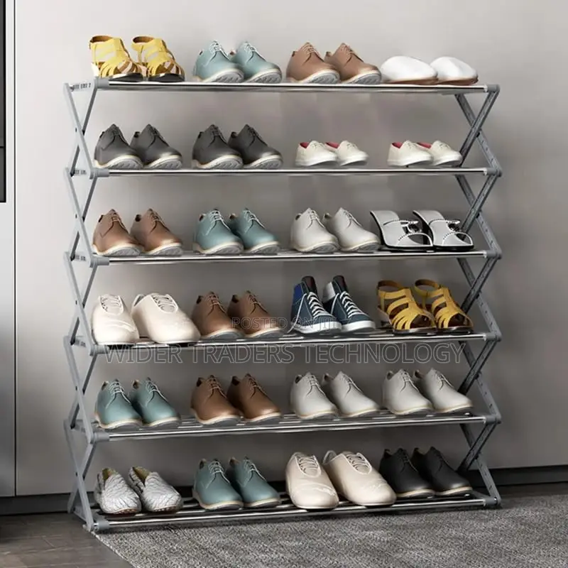 5 Layer Foldable Metallic/ Stainless Steel Shoe Rack