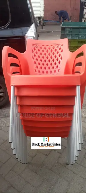 Red Strong Plastic Chair With Metal Tubing Legs