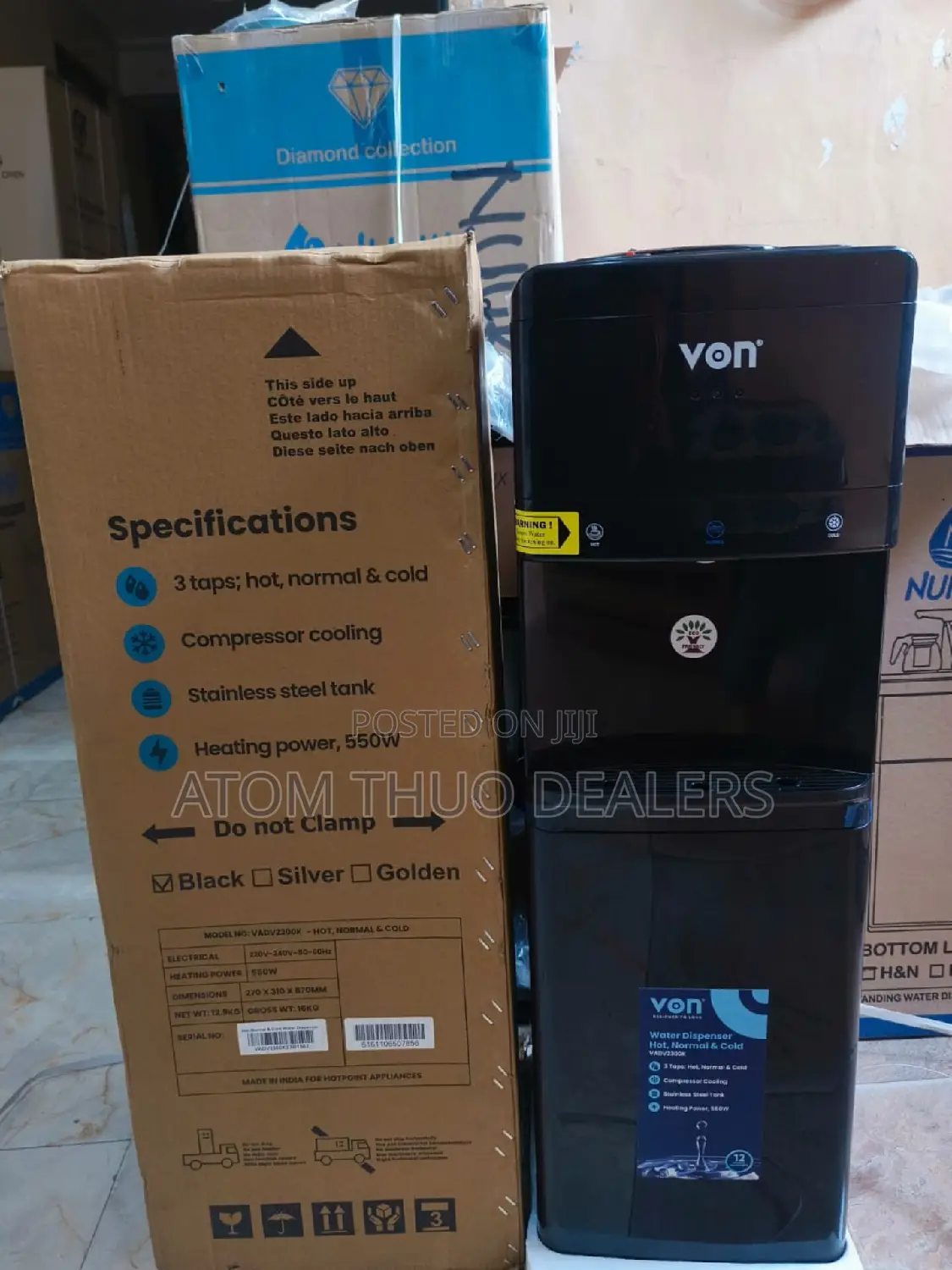 Brand New Von 3 Taps Water Dispenser With Compressor,