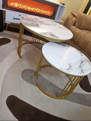 PURE MARBLE Nesting Table With *Golden Stands