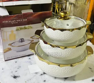 3 PCS Ceramic Soup Pot 3L ,2.5 and 1L