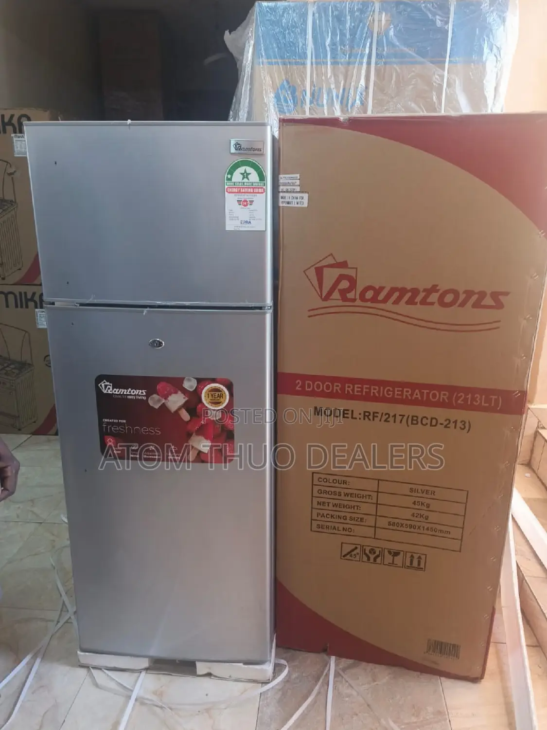 Ramtons RF/217- 2 Door Direct Cool Fridge 213l