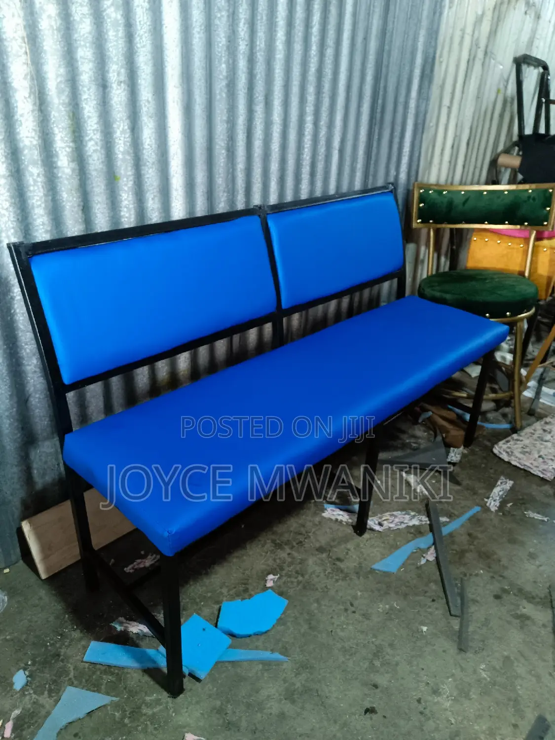 Waiting Bench, Blue 3 Seater