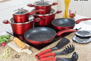 EDENBERG Quality Non Stick Cookware Set (Red) 15pcs