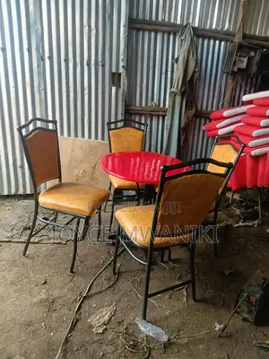 Restaurant Set of 4 Chairs and a Table, Yellowish Gold