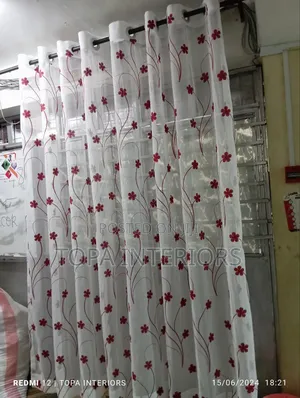 Modern House Sheer Curtains With Maroon Flowers