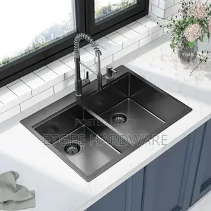Black Double Sink With Kitchen Mixer