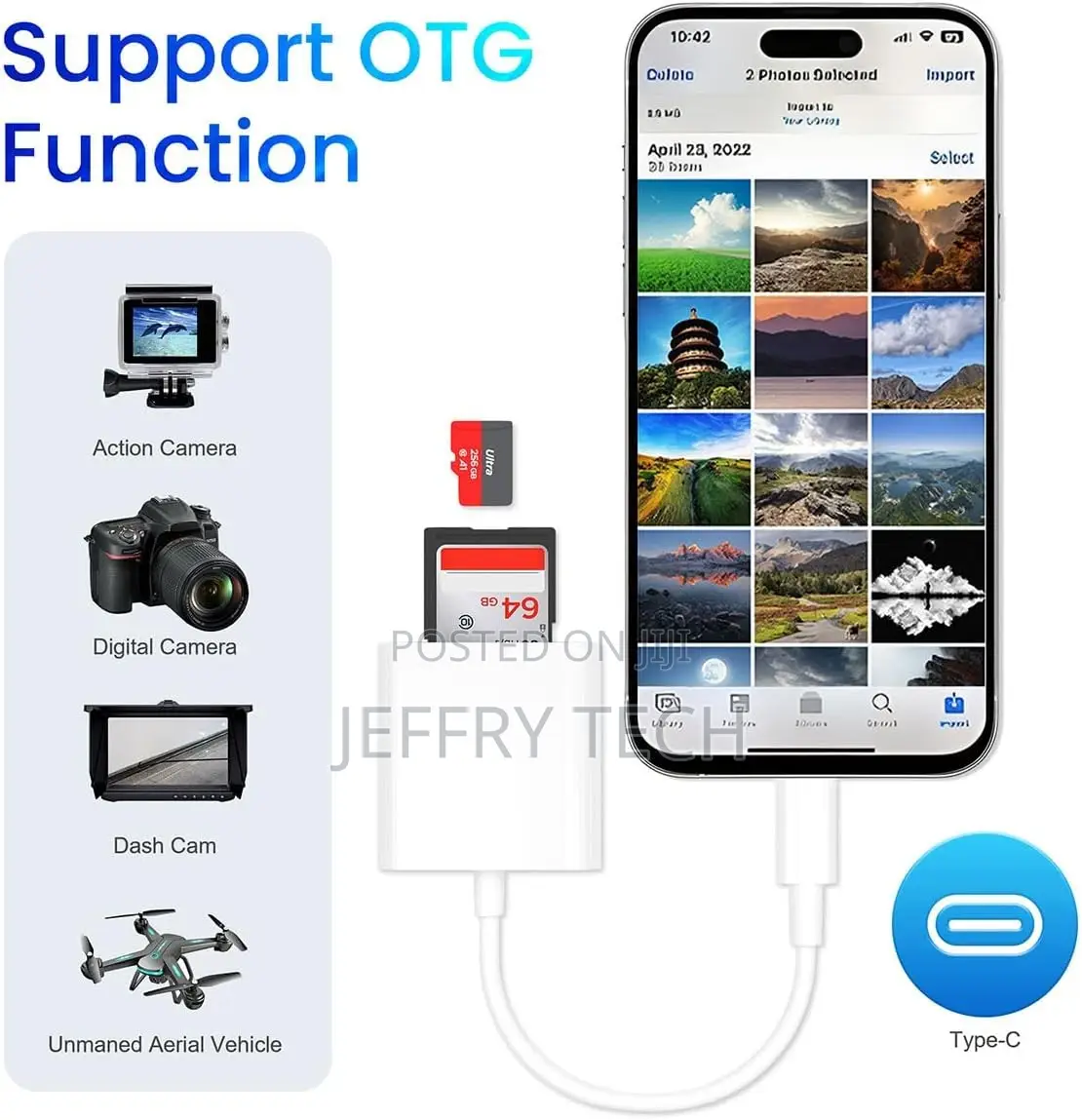 USB C SD Card Reader, Micro SD to Type C Adapter for iPhone