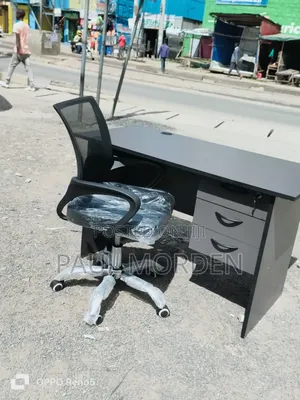Gray Office Table With Adjustable Office Chair