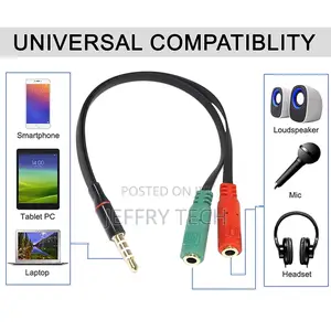 1 Male to 2 Female 3.5mm Audio Jack to Headphone Microphone
