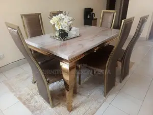 Six Seater Gold Dinning Marble Top