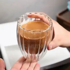 Vertical Stripped Double Wall Mug Heat Resistant 450ml