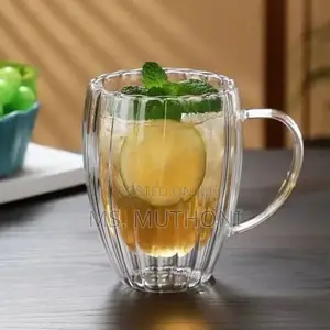 Vertical Stripped Double Wall Mug Heat Resistant 450ml
