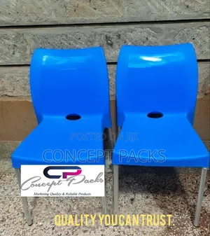 Sky Blue Armless Plastic Chair With Metallic Legs