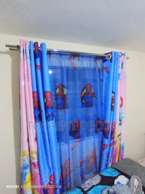 Blue and Pink Cartoon Themed Window Curtains