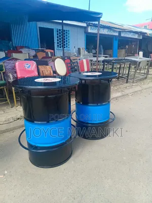Drum Tables for Bars, Blue and Black 