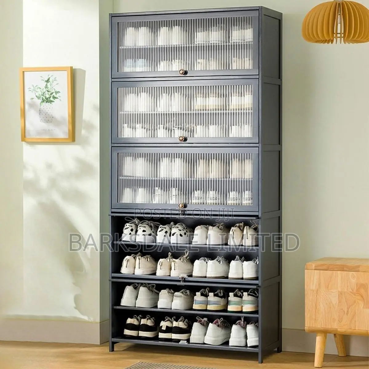 Grey Storage Stand Shoe Cabinet Compact Portable Organizer