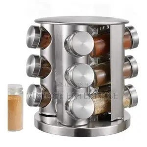 12 Piece Square Shape Revolving Steel Spice Rack
