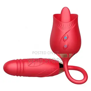 Rose With Tongue for Clitorial Stimulation + Thrusting Dildo