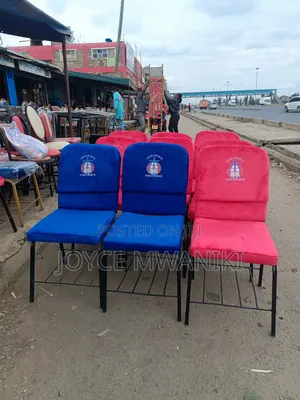 Church Chairs, Red and Blue With Logo