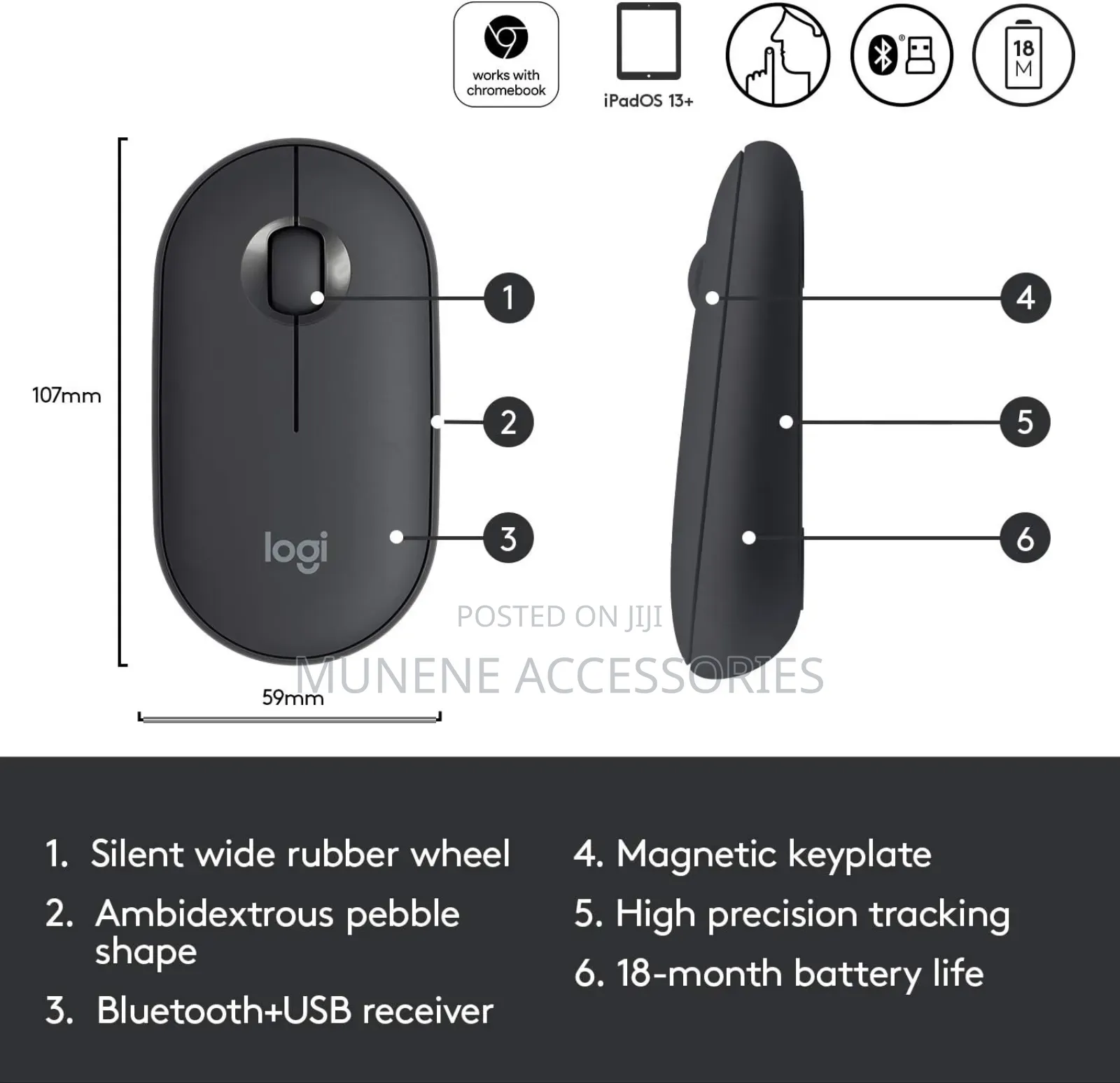 Logitech M350 Pebble Wireless Mouse Bluetooth or Receiver