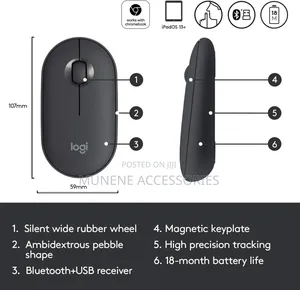 Logitech M350 Pebble Wireless Mouse Bluetooth or Receiver