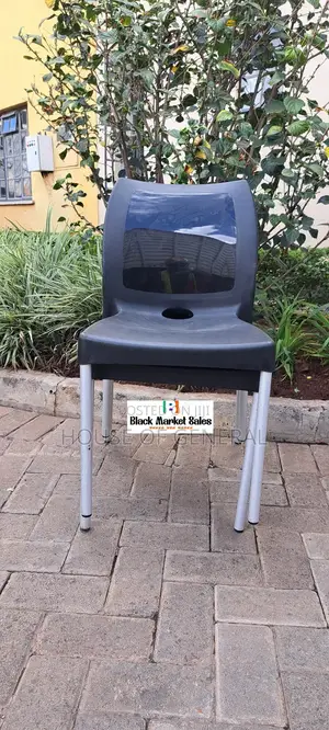 Black Armless Plastic Chair With Metal Legs