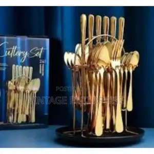 24 PC Golden Cutlery Set With Stand ⚡🍽