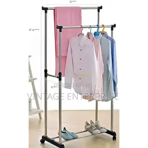 Stainless Steel Double Pole Stand Coat Rack /Hanger