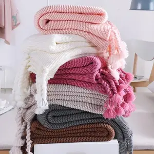 High Quality Supper Soft Knitted Throw Blankets With Tassel