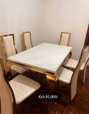Six Seater Marble Top Gold Dinning Table