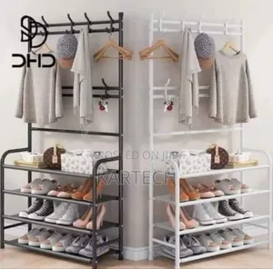 5 Tier 3 in 1 Shoe Rack With Hanger -Black