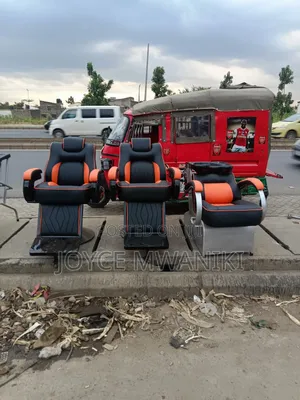 Barber Chairs 2 Pieces and a Sink Chair, Black and Orange 