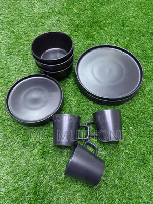 24pcs Ceramic Porcelain Black Mate Dinneer Se