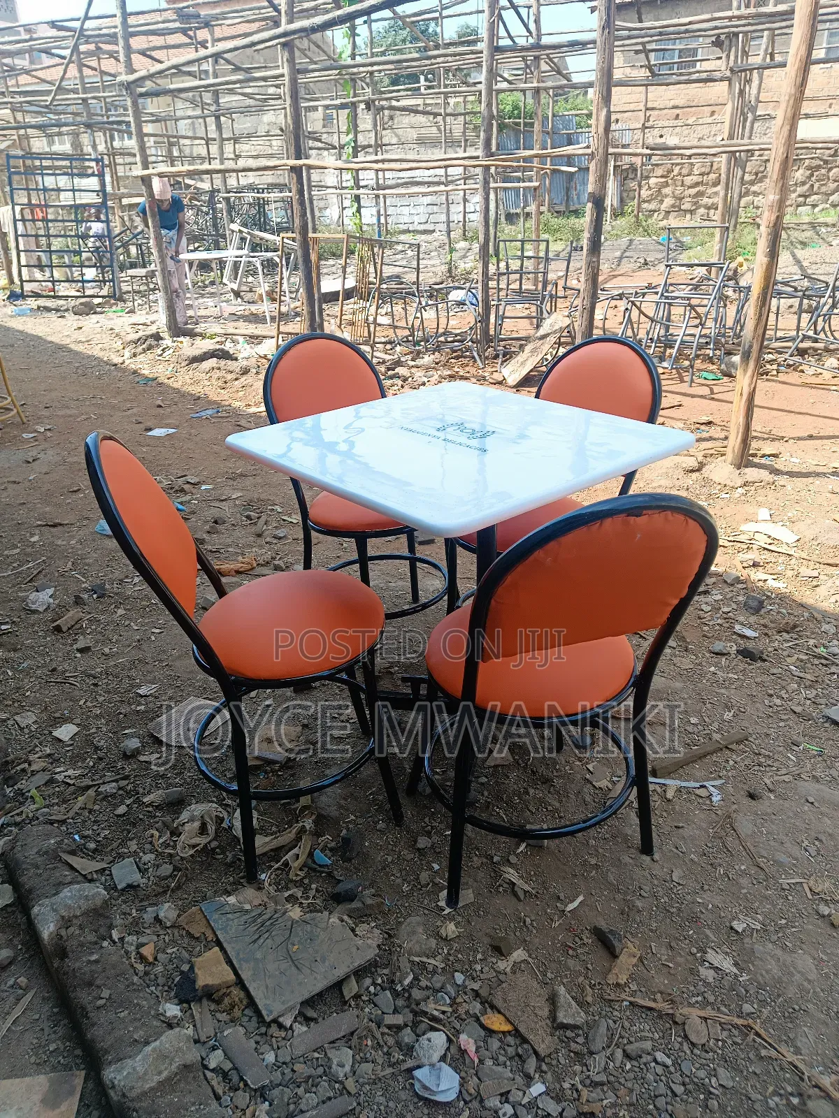 Restaurant Set, Orange and Black With White Square Table 