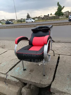 Sink Chair, Silver Frame With Black and Red Material 
