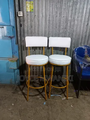 Counter High Stools or Bar Stools, White Leather and Gold 