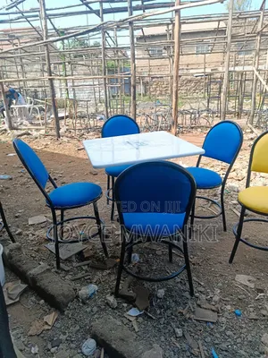 Restaurant Set, Blue Chair and White Square Table.