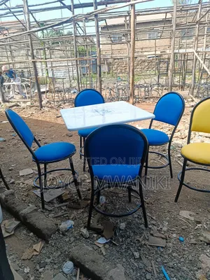 Restaurant Set, Blue Chair and White Square Table.