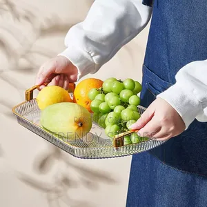 Acrylic Rectangular Serving Tray With Gold Handles