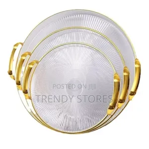 3pcs Round Acrylic Tray With Gold Perimeter