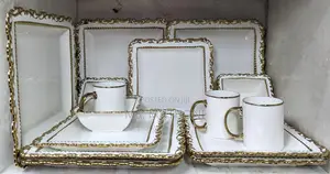 24pcs Luxury Squared Dinner Ware With Fully Edged With Gold