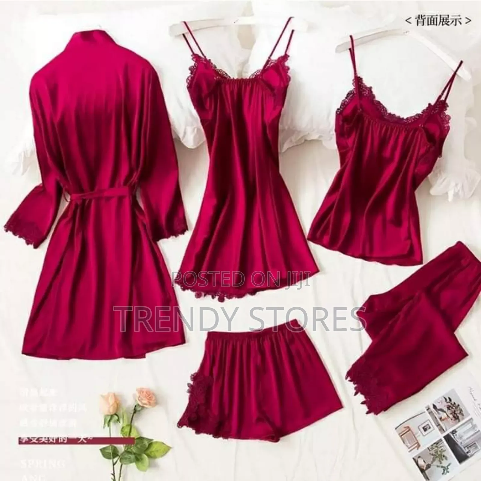 Red 5pc Silk Pajama Set