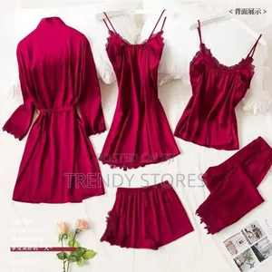 Red 5pc Silk Pajama Set
