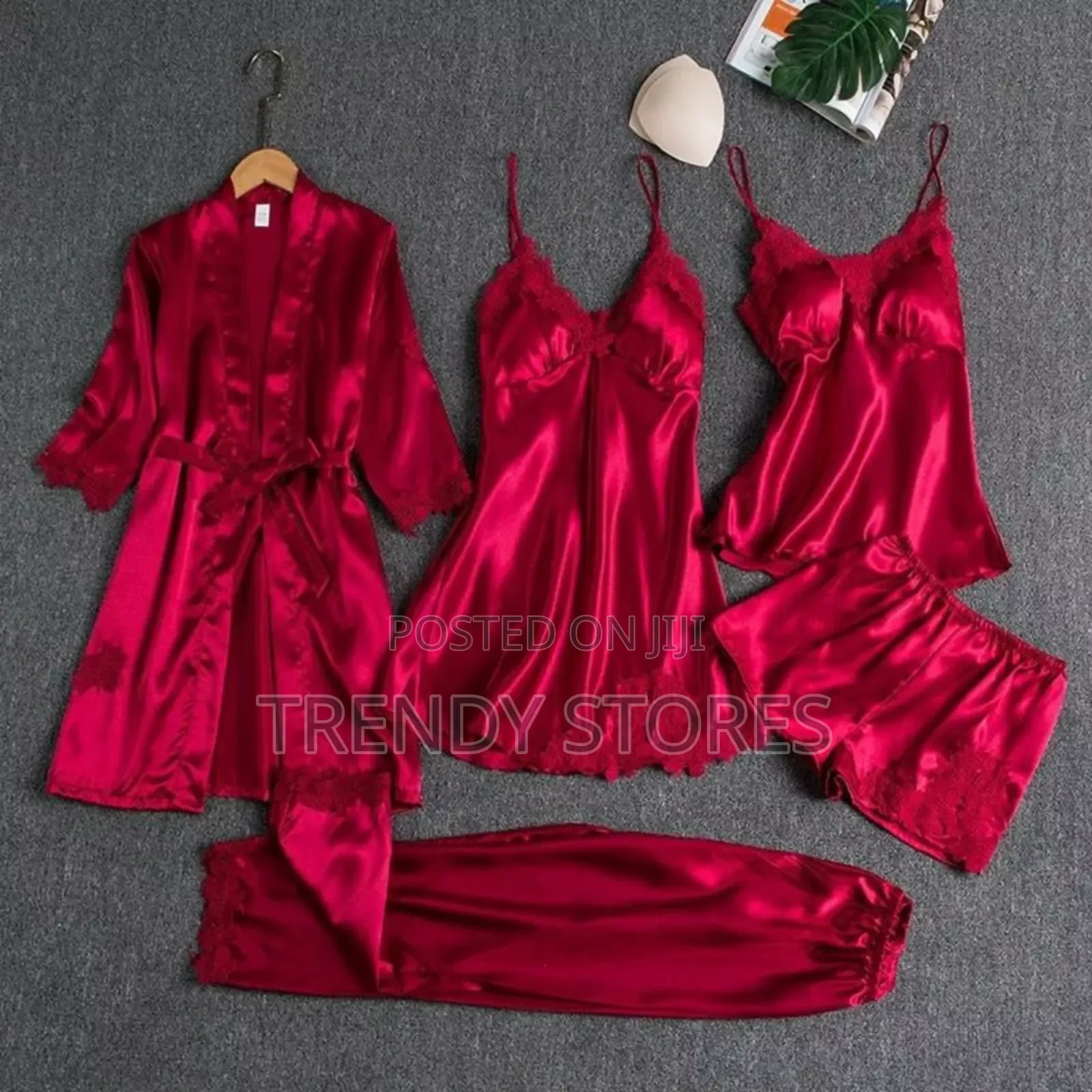 Red 5pc Silk Pajama Set