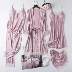 Pink 5pc Silk Pajama Set