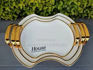 3 Serving Trays With Gold Handles