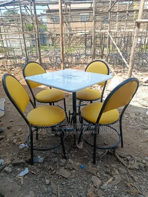 Restaurant Set, Yellow Chairs and White Square Marble Table.