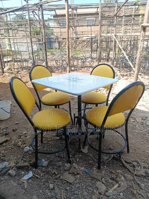 Restaurant Set, Yellow Chairs and White Square Marble Table.