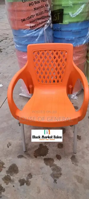 Orange Strong Plastic Chair With Metal Tubing Legs